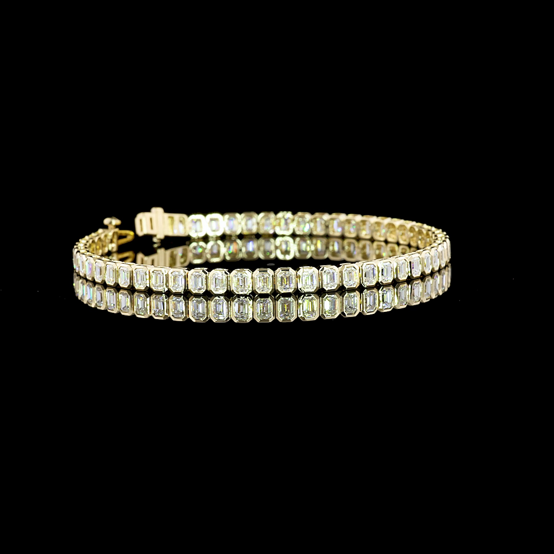 Emerald Diamond Tennis Bracelet –  4.77 ct, 14K Yellow Gold