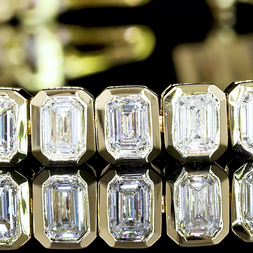 Emerald Diamond Tennis Bracelet –  4.77 ct, 14K Yellow Gold