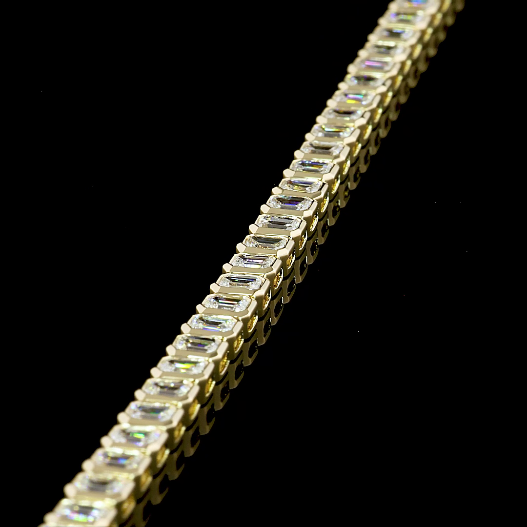 Emerald Diamond Tennis Bracelet –  4.77 ct, 14K Yellow Gold