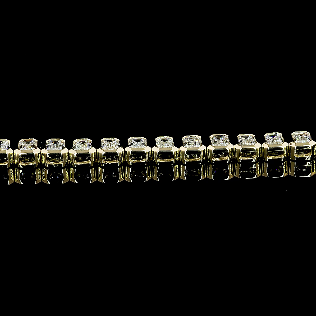 Emerald Diamond Tennis Bracelet –  4.77 ct, 14K Yellow Gold