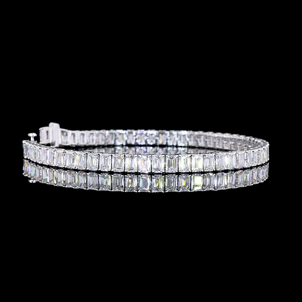 Emerald Diamond Tennis Bracelet – 12.16 ct, 14K White Gold