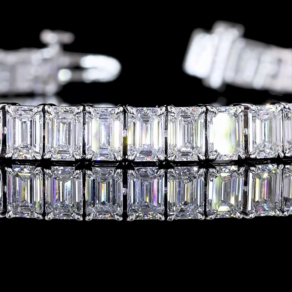 Emerald Diamond Tennis Bracelet – 12.16 ct, 14K White Gold