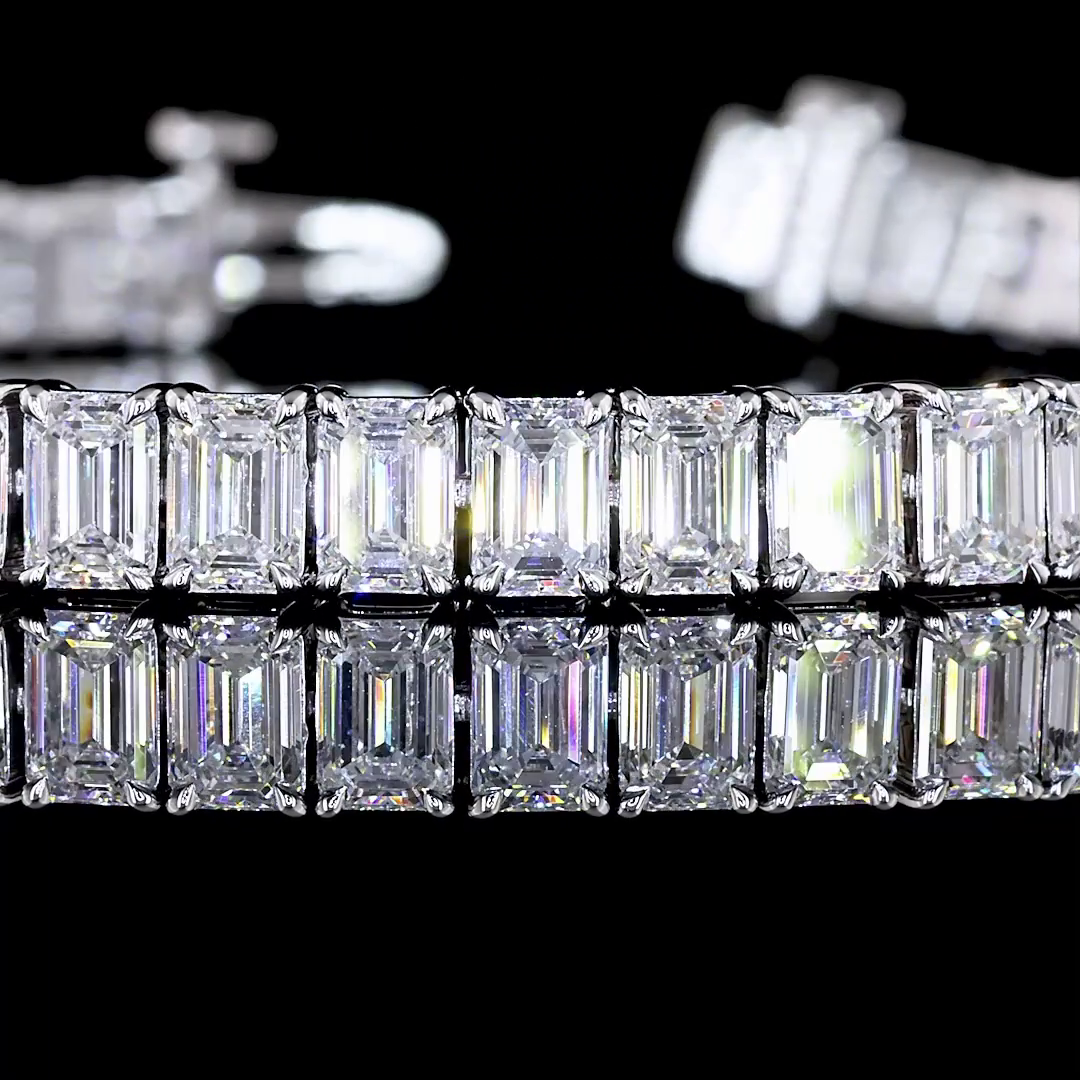 Emerald Diamond Tennis Bracelet – 12.16 ct, 14K White Gold
