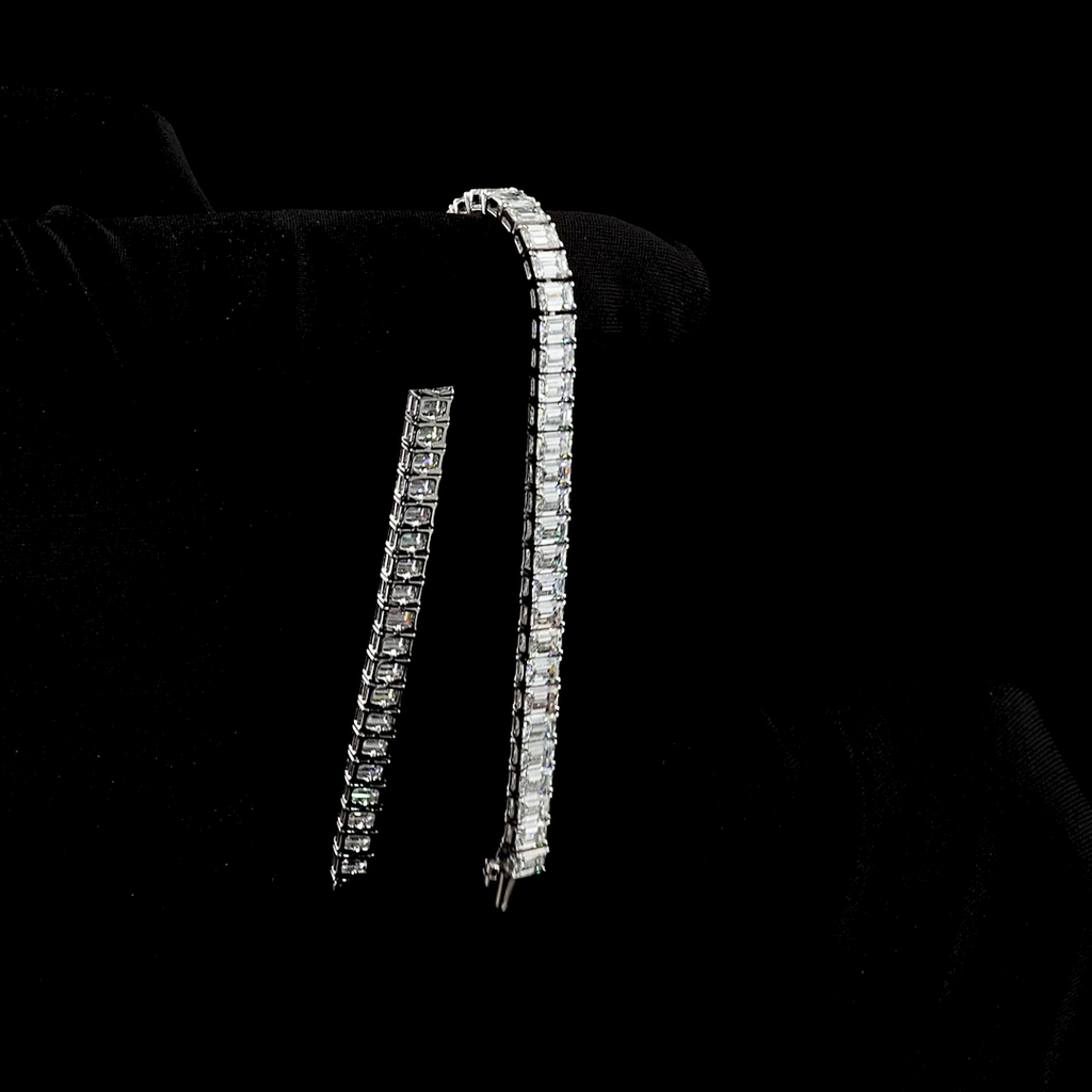 Emerald Diamond Tennis Bracelet – 12.16 ct, 14K White Gold