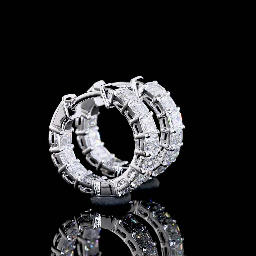 Inside-Outside Emerald Diamond Huggies – 14K White Gold