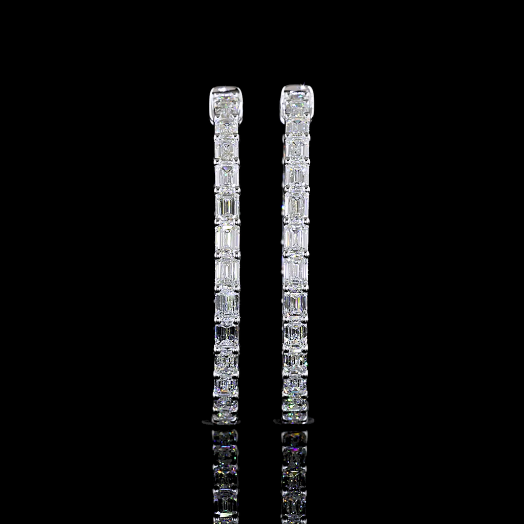 Inside-Outside Emerald Diamond Hoops – 5.32 ct, 14K White Gold