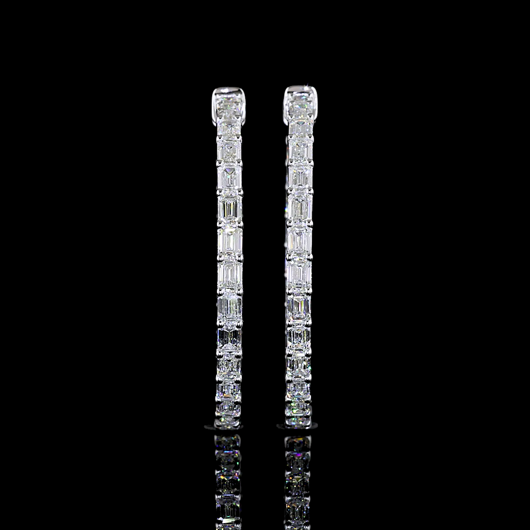 Inside-Outside Emerald Diamond Hoops – 5.32 ct, 14K White Gold