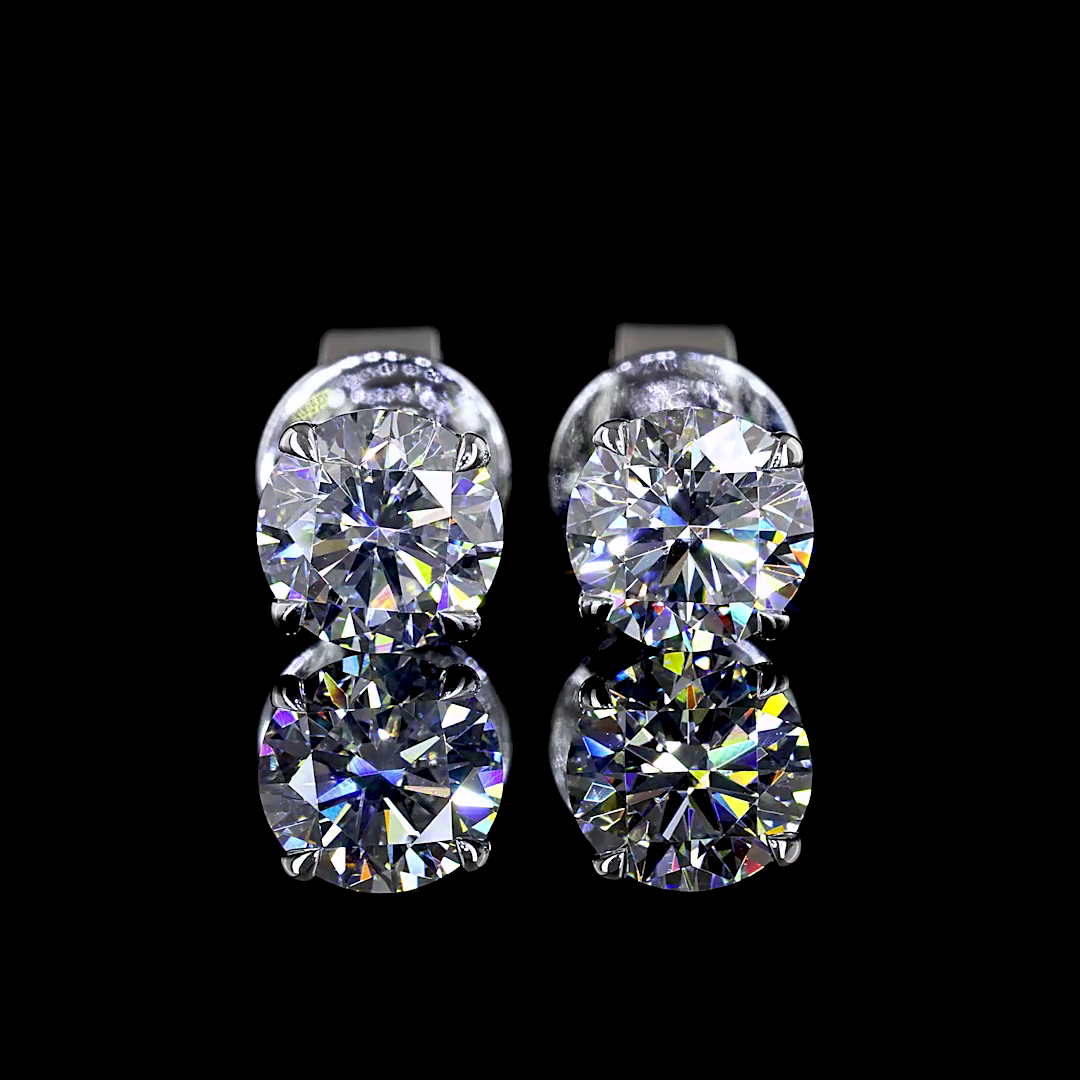 Round Diamond Stud Earrings – 1.05 ct, 14K White Gold