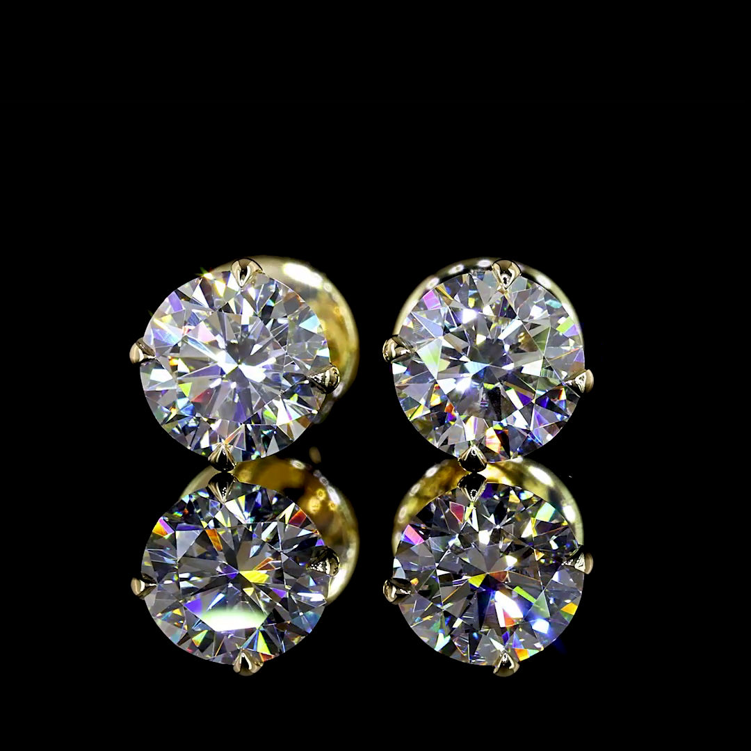 Round Diamond Stud Earrings – 1.01 ct, 14K Yellow Gold